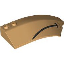 LEGO part 41749pr0003 Wedge Curved 8 x 3 x 2 Open Right with Black Stripe (Mouth) print in Warm Tan