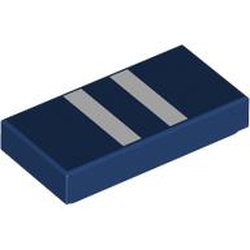 LEGO part 3069bpr0406 Tile 1 x 2 with 2 White Stripes print in Earth Blue/ Dark Blue