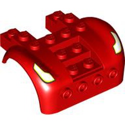 LEGO part 80481pr0002 Vehicle Body, Wheel Arch / Mudguard 6 x 6 x 2 Curved Fenders with White/Yellow Headlights print in Bright Red/ Red
