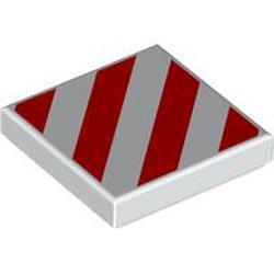 LEGO part 3068bpr9393 Tile 2 x 2 with Red Danger Stripes print in White