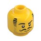 Minifig Head, Johnny Thunder, Black Striped Sideburns, Stubbled Beard, Curly Mustache