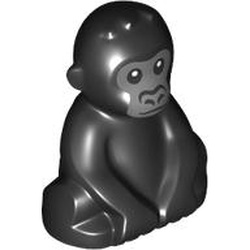 LEGO part 5619pr0001 Animal, Gorilla, Baby with Dark Bluish Grey Face print in Black