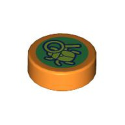 LEGO part 98138pr0400 Tile Round 1 x 1 with Beetle, Magnifying Glass print (Entomology Badge) in Bright Orange/ Orange