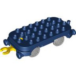 LEGO part 104188 Duplo Train Base 4 x 8 with Light Bluish Gray Train Wheels and Yellow Moveable Hook (New Version) in Earth Blue/ Dark Blue