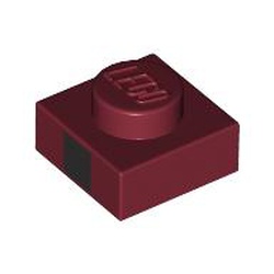 LEGO part 3024pr9996 Plate 1 x 1 with Black Square print in Dark Red
