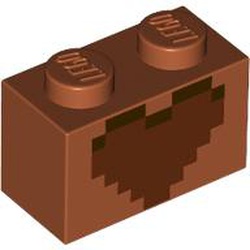 LEGO part 3004pr9954 Brick 1 x 2 with Reddish Brown Heart print in Dark Orange