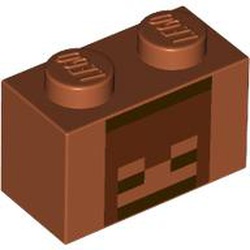 LEGO part 3004pr9953 Brick 1 x 2 with Reddish Brown Creeper Face print in Dark Orange
