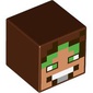 Minifig Head Special, Cube with Pixelated Medium Nougat Face, Bright Green Hair and Eyes Print
