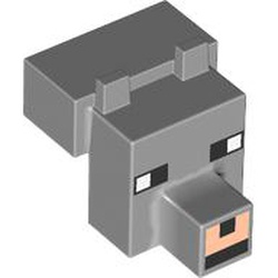 LEGO part 20308pr9999 Animal Body Part, Head Blocky with print in Medium Stone Grey/ Light Bluish Gray