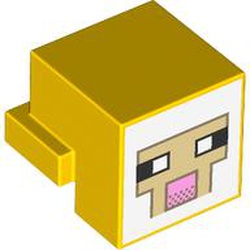 LEGO part 19727pr9999 Minifig Head Special, Cube with Rear Ledge with Tan Face, Bright Pink Nose print in Bright Yellow/ Yellow