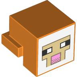 LEGO part 19727pr9999 Minifig Head Special, Cube with Rear Ledge with Tan Face, Bright Pink Nose print in Bright Orange/ Orange