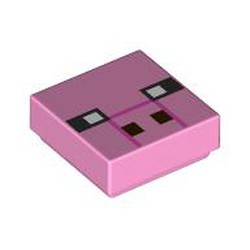 LEGO part 3070bpr9904 Tile 1 x 1 with Pixelated Pig Face print in Light Purple/ Bright Pink