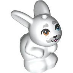 LEGO part 98387pr0003 Animal, Rabbit / Bunny Sitting with Dark Bluish Grey Mustache, Brow/Blue Eyes print in White