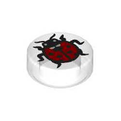 LEGO part 98138pr0429 Tile Round 1 x 1 with Ladybug print in Transparent/ Trans-Clear