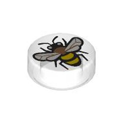 LEGO part 98138pr0428 Tile Round 1 x 1 with Bee print in Transparent/ Trans-Clear