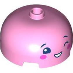 LEGO part 49308pr0002 Brick Round 3 x 3 Dome with Center Stud with Face, Winking print in Light Purple/ Bright Pink