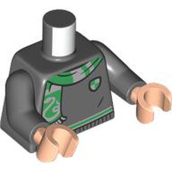 Torso, Sweater, Silver/Green Trim, Crest, Scarf with Snake print, Dark Bluish Gray Arms, Light Nougat Hands