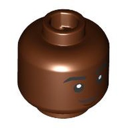 LEGO part 28621pr9945 Minifig Head with print in Reddish Brown