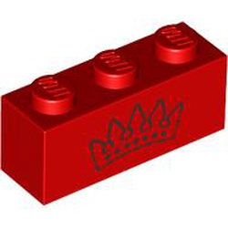 LEGO part 3622pr0076 Brick 1 x 3 with Black Crown print in Bright Red/ Red