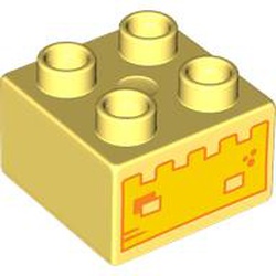 LEGO part 3437pr9976 Duplo Brick 2 x 2 with Sandcastle print in Cool Yellow/ Bright Light Yellow