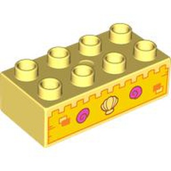 LEGO part 3011pr9980 Duplo Brick 2 x 4 with print in Cool Yellow/ Bright Light Yellow