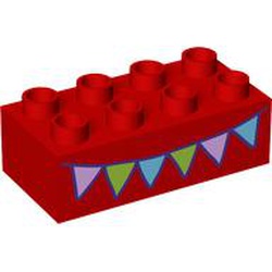 LEGO part 3011pr9981 Duplo Brick 2 x 4 with Garlands print in Bright Red/ Red