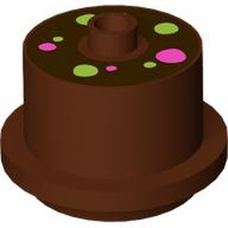 LEGO part 65157pr9999 Duplo Food 2 x 2 Round Cake with Stud on Top with Lime, Dark Pink Decorations print in Reddish Brown