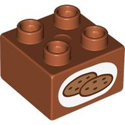 LEGO part 3437pr9980 Duplo Brick 2 x 2 with Cookies print in Dark Orange