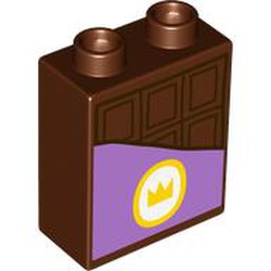 LEGO part 76371pr9907 Duplo Brick 1 x 2 x 2 with Chocolate Bar print in Reddish Brown
