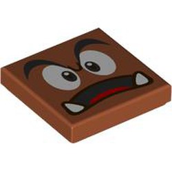 LEGO part 3068bpr9385 Tile 2 x 2 with Groove with Goomba Face and Open Mouth, Tongue Print in Dark Orange