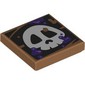 Tile 2 x 2 with White Skull on Black Background, Dark Purple Splotches print