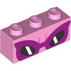 LEGO part 3622pr9985 Brick 1 x 3 with Dark Pink Sunglasses print in Light Purple/ Bright Pink