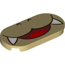 LEGO part 66857pr9997 Tile Round 2 x 4 with Smiling Mouth with 2 Fangs Print in Brick Yellow/ Tan