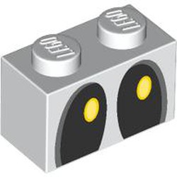 Brick 1 x 2 with Black and Yellow Eyes Looking Left (Dry Bones) Print