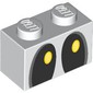 Brick 1 x 2 with Black and Yellow Eyes Looking Left (Dry Bones) Print