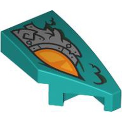 LEGO part 29119pr9999 Slope Curved 2 x 1 with Stud Notch Right with print in Bright Bluish Green/ Dark Turquoise
