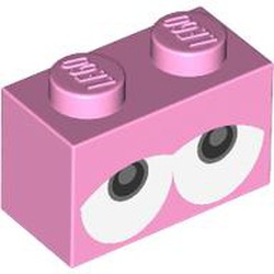 LEGO part 3004pr0093 Brick 1 x 2 with Drooping Eyes (Yoshi) Print in Light Purple/ Bright Pink