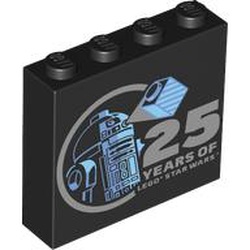 LEGO part 49311pr0017 Brick 1 x 4 x 3 with Rd-D2, Hologram Brick, '25 YEARS OF LEGO STAR WARS' print in Black