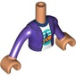 Minidoll Torso Girl with Dark Purple Jacket, Orange Tent, Dark Blue Trees, Dark Turquoise Sky, Ground print, Nougat arms and Hands