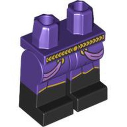 LEGO part 970c09pat03pr0001 Hips with Dark Purple Legs and Black Boots Pattern with Dress, Gold Trim, Belt, Lavender Sashes print in Medium Lilac/ Dark Purple