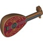 Musical Instrument Lute with Silver Strings, Gold Decorations on Dark Red/Black Background print