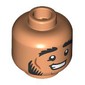 Minifig Head Halfling Druid, Thick Black Eyebrows, Beard, Lopsided Smirk/Big Smile