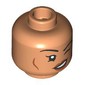 Minifig Head Halfling Druid, Thin Black Eyebrows, Peach Lips, Lopsided Smile, Wink/Smirk