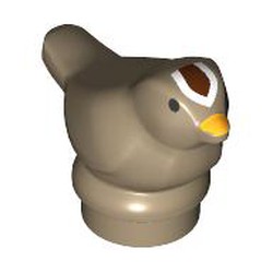 LEGO part 41835pr0002 Animal, Bird, Small with Yellow Beak, White/Brown Streak on Head, Black Eyes print in Sand Yellow/ Dark Tan