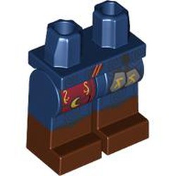 LEGO part 970c05pat19pr0002 Hips with Dark Blue Legs and Reddish Brown Boots Pattern with Dark Ref Pouch, Gold Moon, Sand Blue Rune Stone print in Earth Blue/ Dark Blue