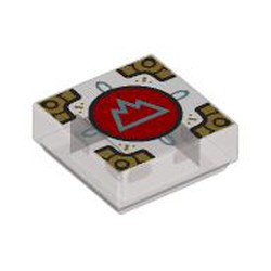 LEGO part 3070bpr9902 Tile 1 x 1 with Silver Mountain on Red Circle, Gold Decoration print (Cubic Gate) in Transparent Brown/ Trans-Brown