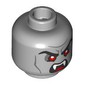 Minifig Head Strahd von Zarovich, Black Eyebrows, Red Eyes, Dark Bluish Grey Lines, Raised Eyebrow, Lopsided Smile/Angry Snarl, Fangs