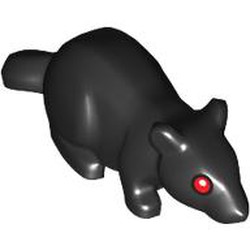 LEGO part 36756pr0002 Animal, Rodent, Rat / Mouse with Red Eyes print in Black