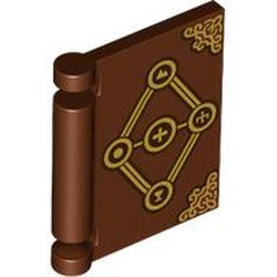 LEGO part 24093pr9998 Book Cover with Gold Decorations print (Spell Book) in Reddish Brown