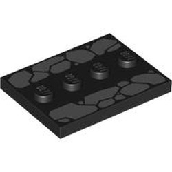 LEGO part 88646pr0006 Plate Special 3 x 4 with 1 x 4 Center Studs and Dark Bluish Grey Stone Path print in Black